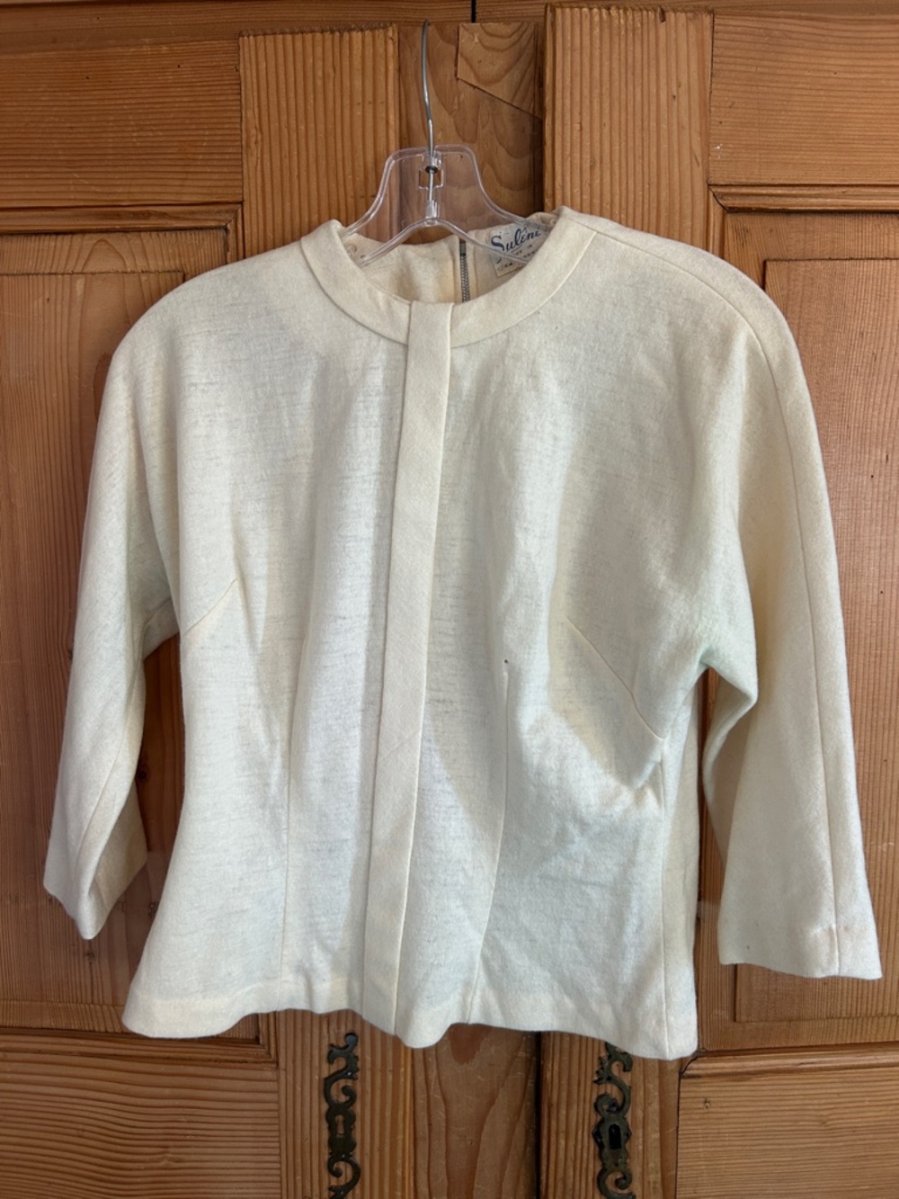 Vintage 1950s Sulene Cream Wool Fitted Pullover Top Blouse Made in California